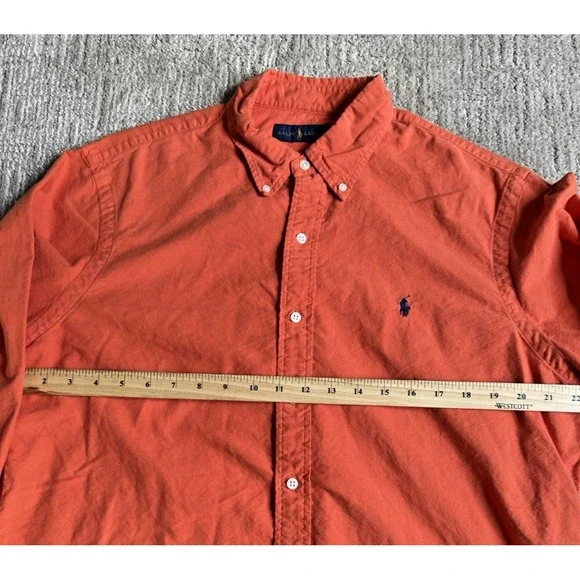 Vintage Ralph Lauren‎ Polo Shirt Mens Large Orange Short Sleeve Button Down Pony - Picture 4 of 8